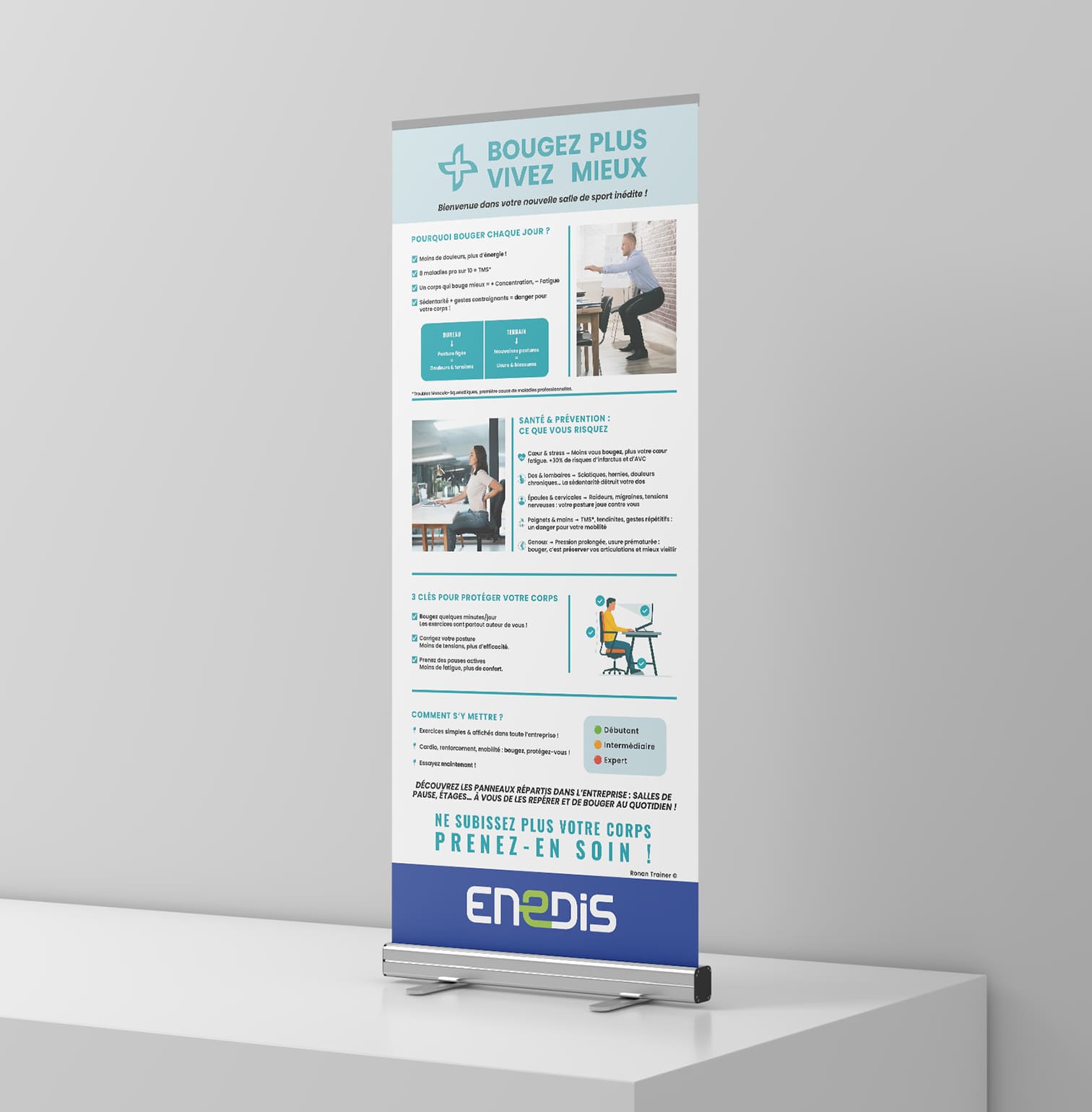 Kakemono professionnel créé par PA Design pour Enedis, illustrant un accompagnement global en communication visuelle.