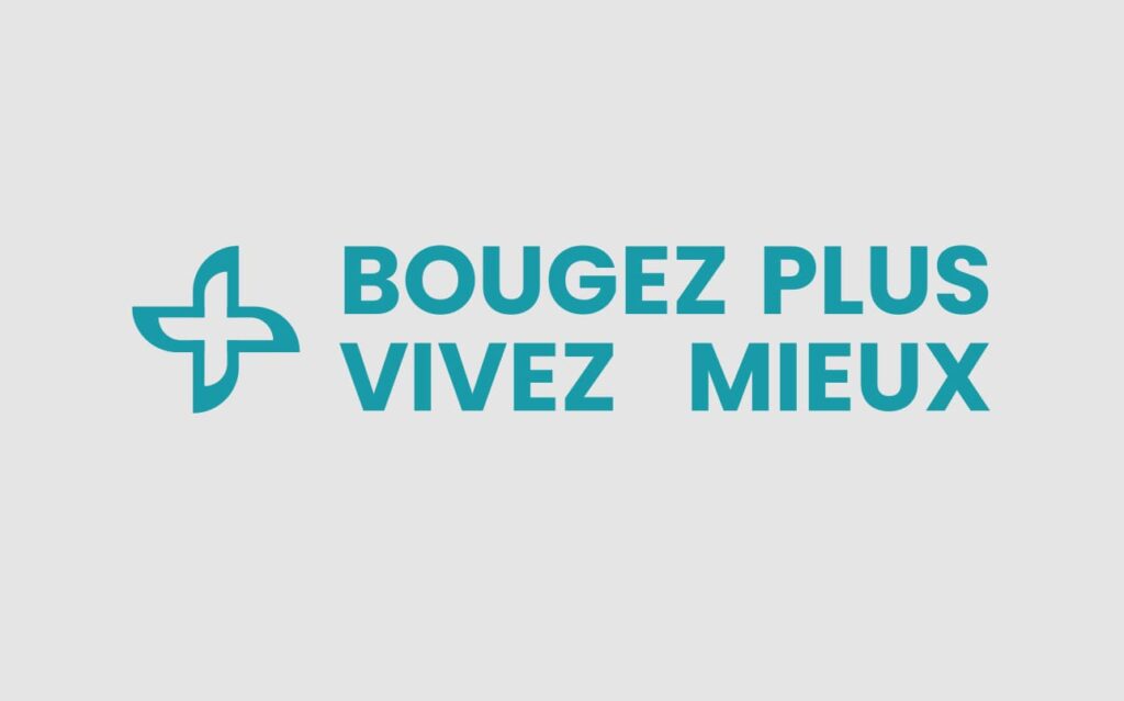 Logo Bougez Plus Vivez Mieux conçu par PA Design, symbole de bien-être et de santé au travail.