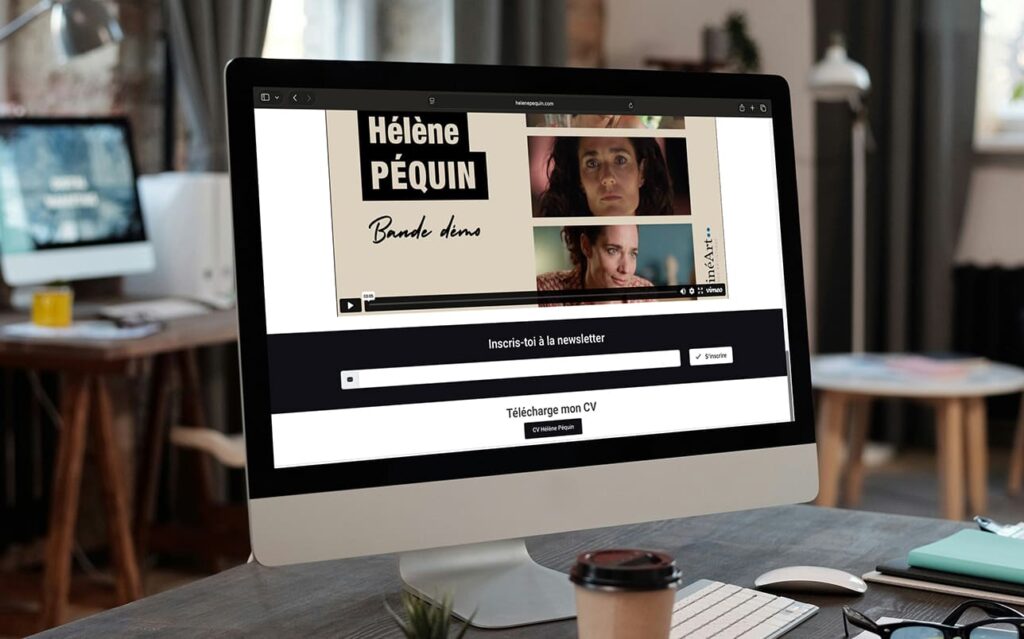 Partie bande démo du site d’Hélène Péquin conçue par PA Design, intégrant vidéos et CV dans une interface fluide et responsive.