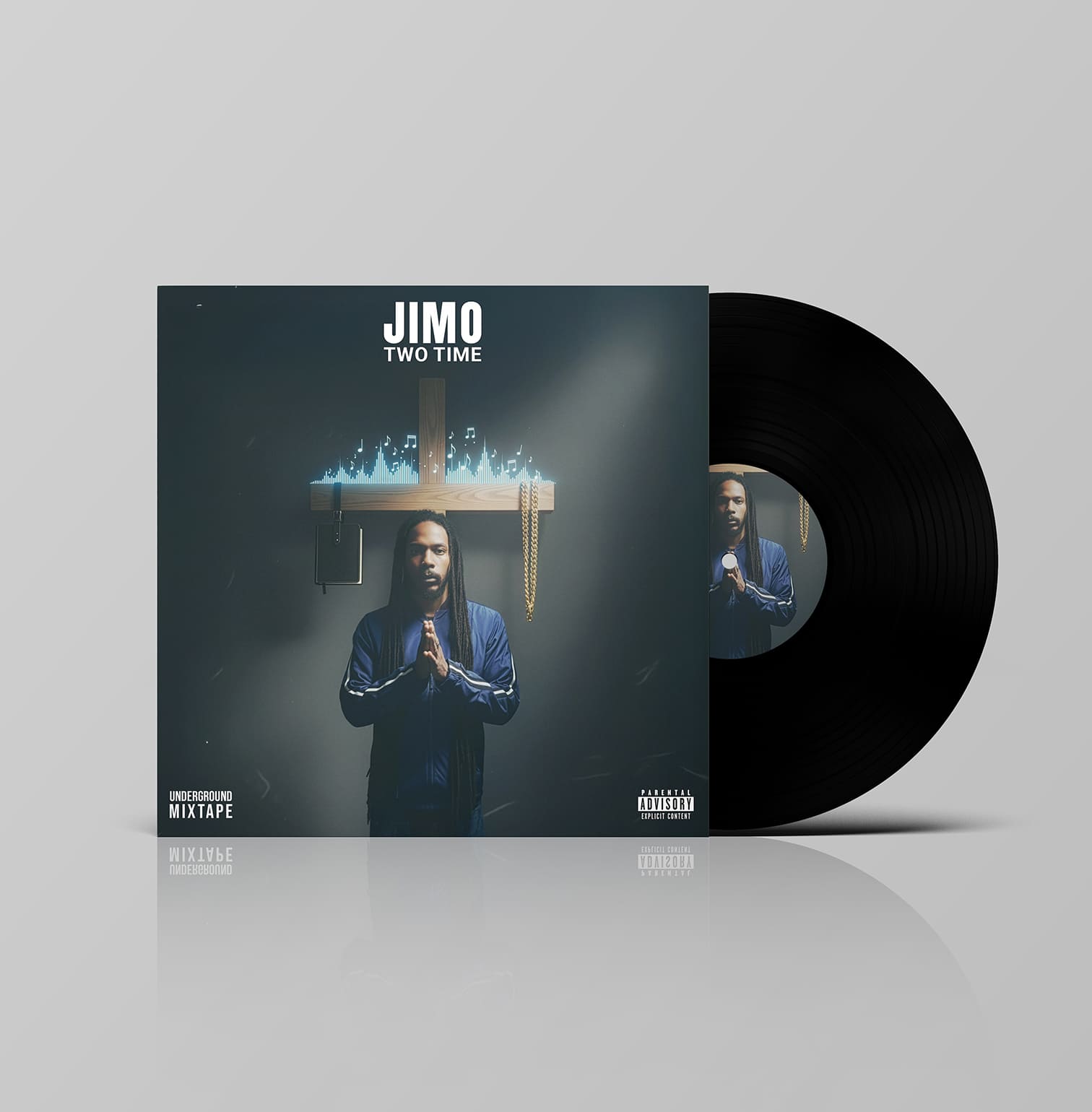 Pochette d’album “Two Time” de Jimo conçue par PA Design, mêlant symbolique urbaine et identité musicale forte.